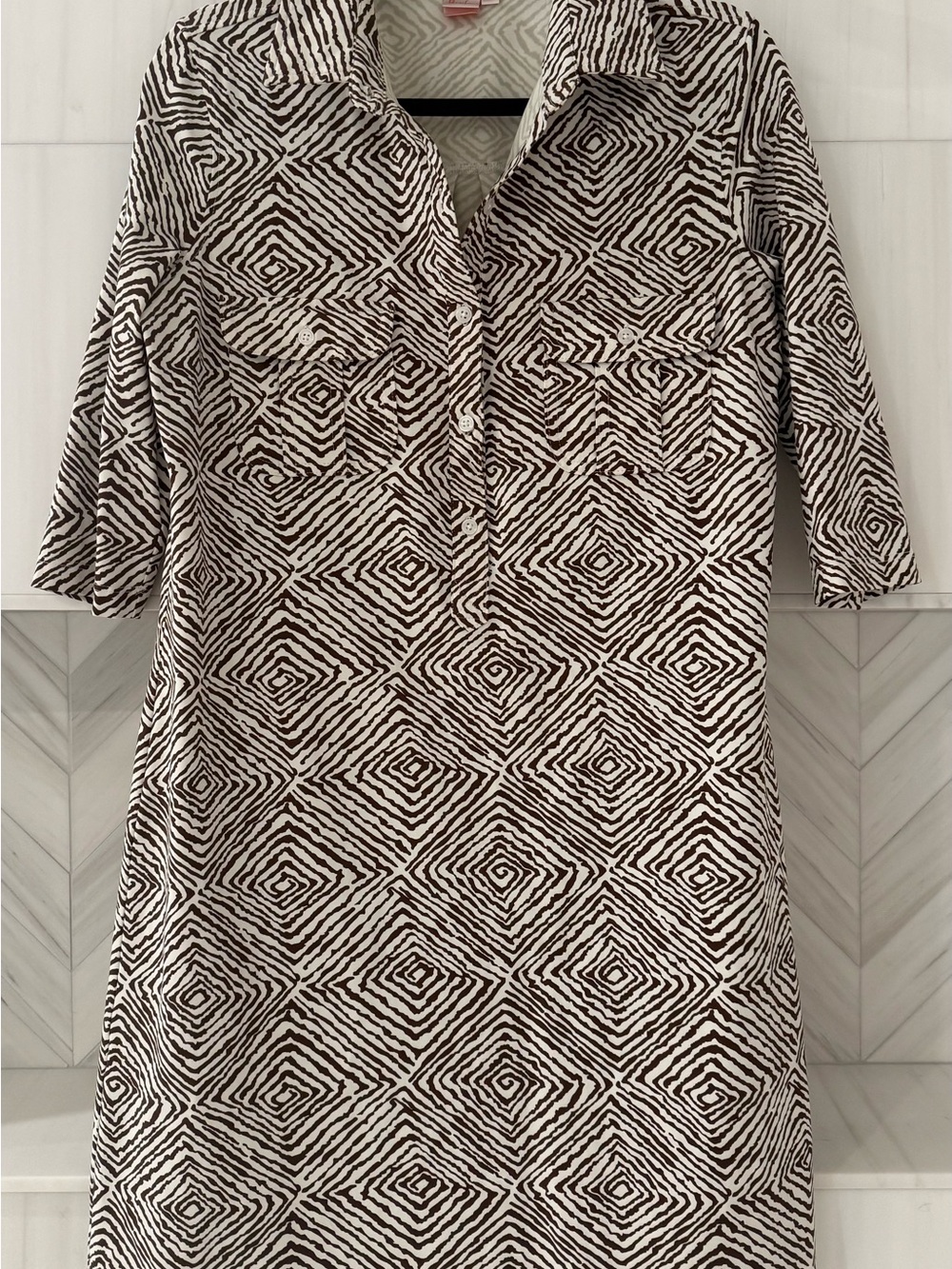 Geometric Black & White Midi Shirt Dress